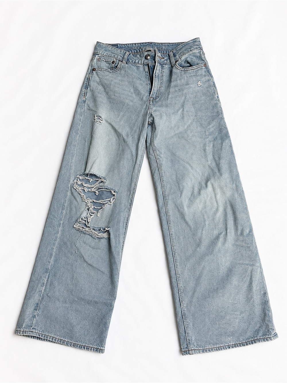 American Eagle Outfitters Light Wash Wide-Leg Distressed Jeans